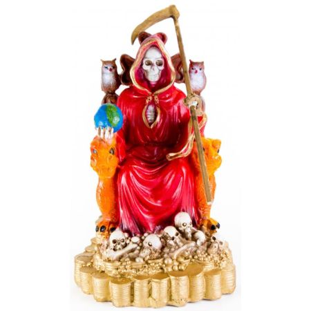 Imagen Santa Muerte sobre Trono Imperial Pata de Gallo 29 cm (Roja) (c/ Amuleto Base) - Resina