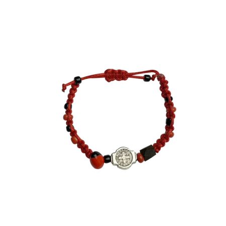 Bracelet For Children With Azabache Peony And Saint Benedict Charm